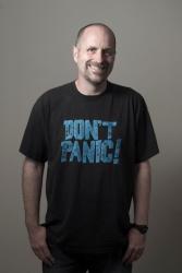 Jonny Nexus in his Don't Panic t-shirt